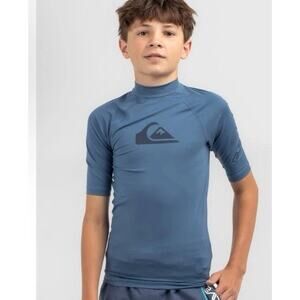 Quiksilver Boys' All Time Short Sleeve Rash Guard Blue Sz 10/youth Small NEW